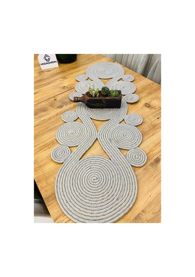 Jüt, Hasır,sarmal Model, Dekoratif Masa Örtüsü, Runner 40x110 Cm, Sehpa Örtüsü, Bohem Tarzı Gri Gri