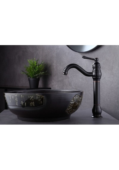 İsaoğlu Yapı Siyah Çanak Lavabo Bataryası Polina Çanak Musluğu Country Design Siyah Lavabo Bataryası Siyah