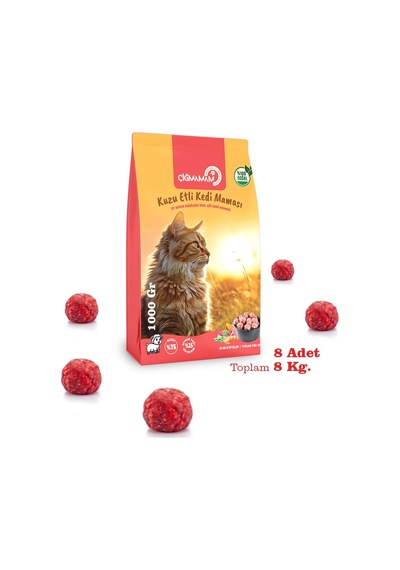 Kuzu Etli Tahılsız Barf Kedi Maması 8 Kg - 1000 G X 8