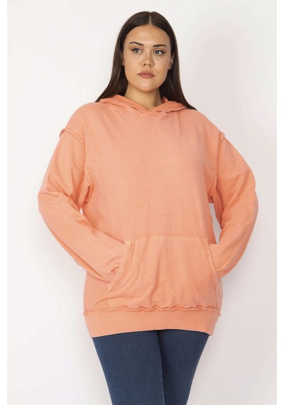 Şans Kadın Turuncu Kapşonlu Kanguru Cepli Sweatshirt 65n29634-oranj Turuncu