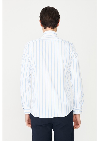 Mavi Çizgili Uzun Kollu Gömlek Slim Fit Beyaz-mavi