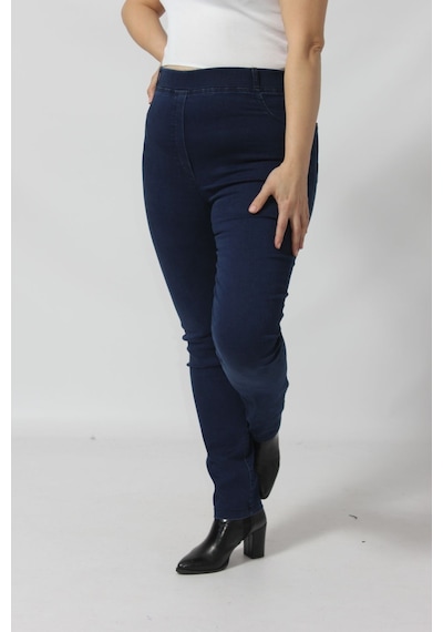 Moda Berray R001 Beli Lastikli Esnek Büyük Beden Mevsimlik Mavi Kot Pantolon Denim - Lacivert