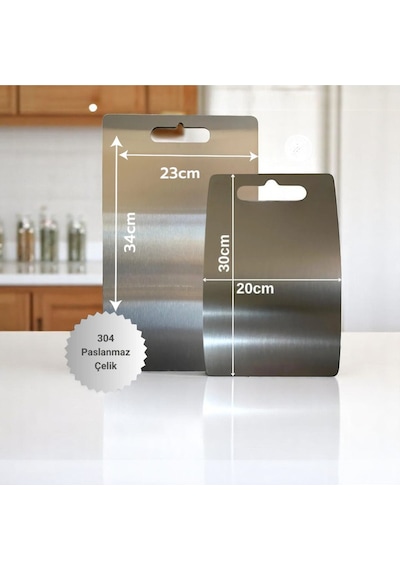 Gkd 2'li 304 Paslanmaz Çelik Kesme Tahtası Seti Hijyenik, Dayanıklı Tasarım 20x30 Cm & 23x34 Cm Gri