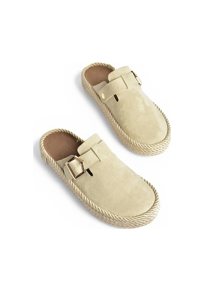 Fox Shoes Y596148402 Bej Süet Önü Kapalı Sapo Terlik
