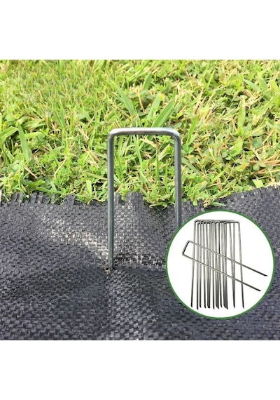 Crea.eco U-tipi Çadır Kazığı , Bahçe Örtüsü Sabitleme Kazığı 15 Cm 20 Ad 4 Mm Kalın Galvanizli Paslanmaz Tel Açık Gri