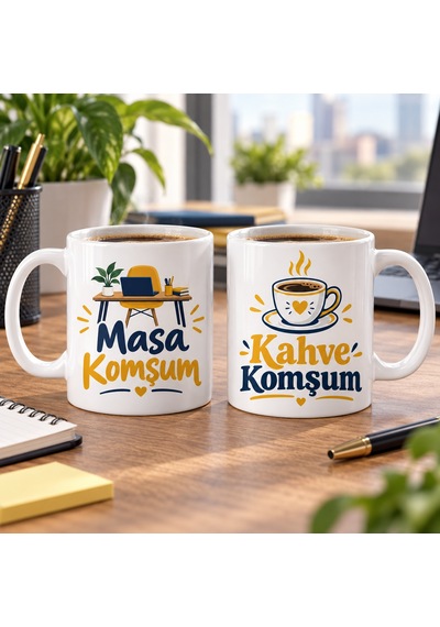 Bezos Masa Ve Kahve Komşusu 2'li Porselen Kupa Seti - Model 369 Bezos1 Çok Renkli