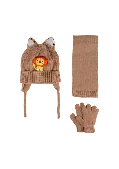 Kitti Bebe Erkek Atkı Bere Eldiven Takım 1-4 Yaş K24160-08 Açık Kahve Açık Kahve Açık Kahverengi