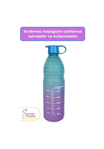 Premium Sızdırmaz Motivasyonel Sporcu Cam Renkli Su Matarası 1 Litre Suluk Tritan Bpa İçermez 1 Adet