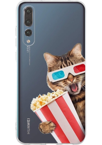 Huawei P20 Pro İle Uyumlu 1mm Slim Fit Kedi 1 050b Baskılı Şeffaf Kılıf Şeffaf