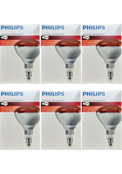 6 Adet Philips 250w Kızılötesi İnfrared Isıtıcılı Hayvan Isıtma Ve Fizik Lambası Kırmızı Işık E27 Kalın Duy