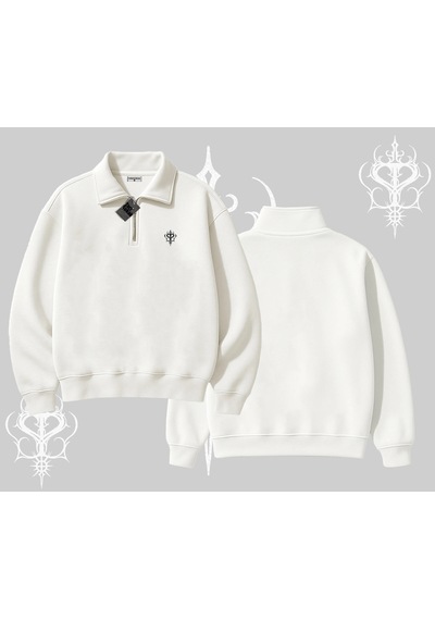 Startmore Beyaz Yarım Fermuarlı Sweatshirt Özel Logolu Beyaz
