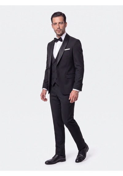 Siyah 6 Drop Slim Fit Yelekli Damatlık