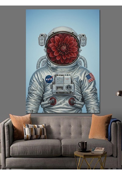Ahşap Tablo Çiçek Başlı Astronot