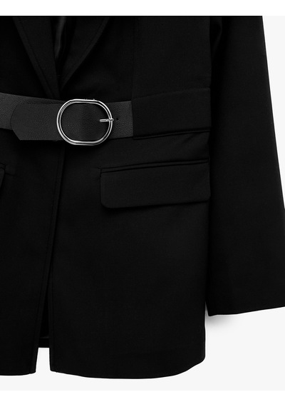 Koton Kemer Detaylı Geniş Yaka Uzun Kollu Blazer Ceket Siyah 7wak50048uw