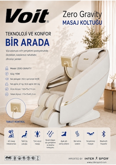 Voit Zero Gravity Masaj Koltuğu 4D Masaj Kumandalı Bluetooth Hoparlörlü MONTAJ GEREKTİRMEZ