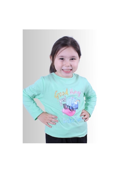 Panios Kids Kız Çocuk Baskılı T-shirt Yeşil