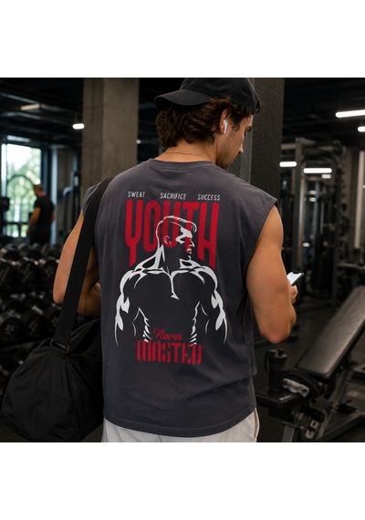 Urbantrendstore Baskılı Premium Sporcu Atleti Gym Tişört %100 Pamuklu T-shirt Füme