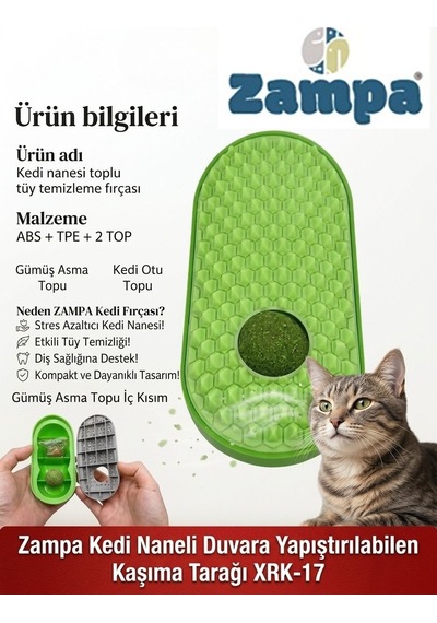 Zampa Kedi Naneli Duvara Yapıştırılabilen Kaşıma Tarağı Xrk-17