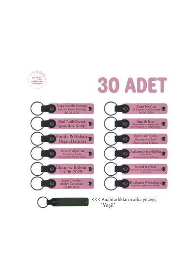 Pembe & Yeşil, Annelere Özel Tüm Kutlamalar İçin İsim Ve Mesaj Yazılabilen 30' Lu Anahtarlık