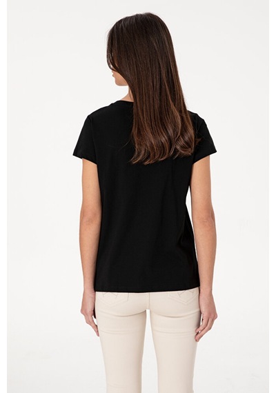 U.S. Polo Assn. Kadın Bisiklet Yaka Tişört 50305842-vr013 Siyah