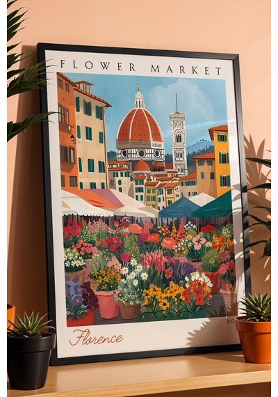 Floransa İtalya Çerçeveli Tablo Seyahat Severlere Salon Ve Ofis İçin Estetik Duvar Dekoru Travel Flower Market