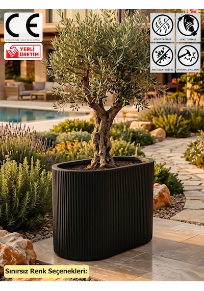 Fiberglas Büyük Boy Bahçe Ve İç Mekân Saksısı, 66 Cm Yükseklik 55 Cm Çap, Sınırsız Renk Seçenekli, Dayanıklı Elips Saksı 1