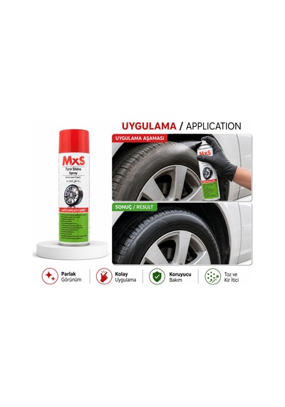 Mxs Lastik Parlatıcı Sprey 500 Ml - Solvent Bazlı Tyre Shine Spray