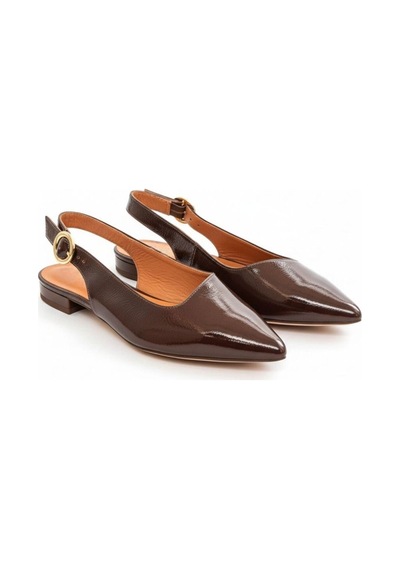 Ne&ve Shoes Kahve Rugan Sivri Burun Tokalı Kadın Babet Kahverengi
