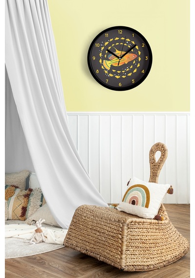 Sevimli Balık Tasarımı Çocuk Odası Duvar Saati - 30cm - Önü Camlı Siyah Kasa - Sessiz Mekanizma-jh0757 Siyah