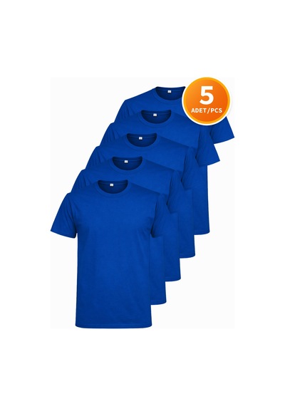 Hanclo Erkek Siyah Tişört 5 Li Paket Basic Pamuk Bisiklet Yaka Kısa Kollu T-shirt Mavi