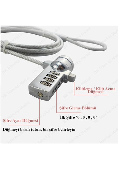 Şifreli Bilgisayar Laptop Kilit Notebook Kilidi 1.2 Metre