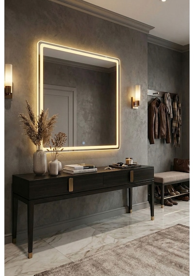 60x90 Cm Dokunmatik Led Banyo Aynası - Modern Tasarım Işıklı Duvar Aynası Günışığı