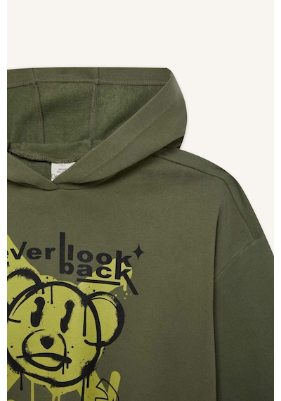 DeFacto Kız Çocuk Oversize Geniş Kalıp Kapüşonlu Baskılı Sweatshirt D1567A824WNKH210 Haki