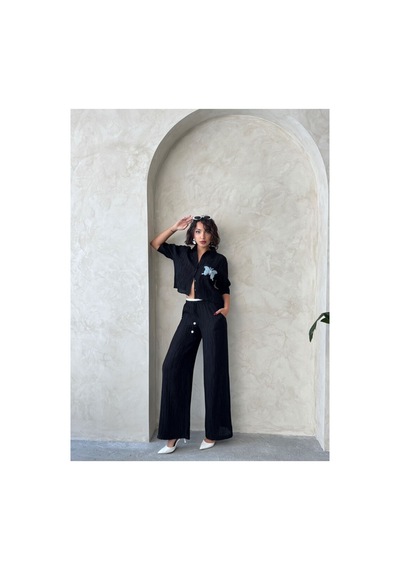 Verymoda Kelebek Detaylı Plise Gömlek D2782 SİYAH