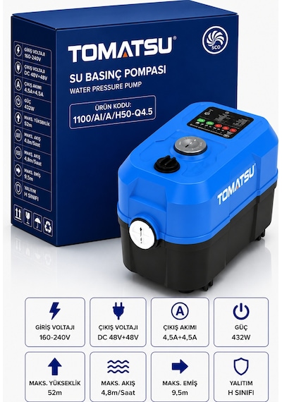 Tomatsu 4 Kat 10 Daire Akıllı Su Basınçlandırma Otomatik Hidrofor 50 Metre Basma - Sıcak Ve Soğuk Suya Uygun