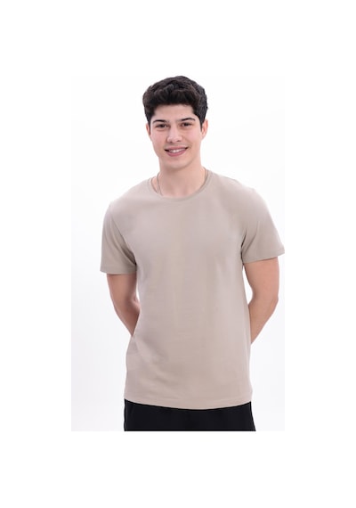 Myrab Denim Erkek Krem Basic Tişört Regular Fit Bisiklet Yaka %100 Pamuk 30/1 Süprem Kumaş Günlük T-shirt