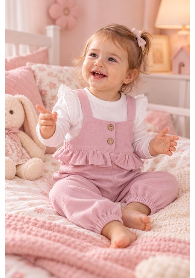 Babyhola Kız Bebek Çocuk Salopet Badi Takım 2338 Pudra