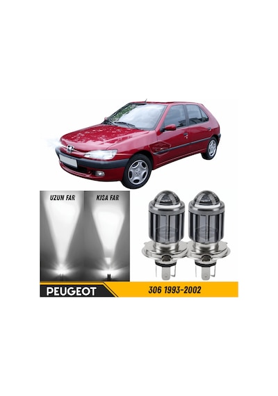Peugeot 306 1993-2002 Uyumlu Mercekli Far Ampulü Led Xenon Beyaz Renk Far Şimşek Etkili Csp Led Lamba Uzun Kısa 2 Adet Takım