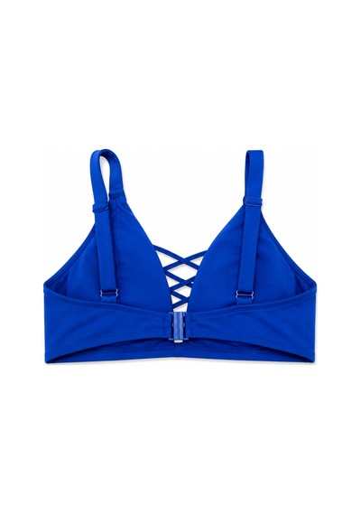 Büyük Beden İp Detaylı Toparlayıcı Ayarlanabilir Askılı Kadın Bikini Üst Mavi