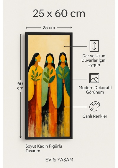 25 X 60 Cm Siyah Ahşap Çerçeve Soyut Kadın Figürlü Duvar Tablosu