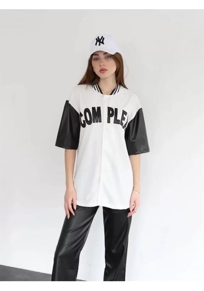 Nnstartshopping Complex Kolları Deri Kolej Oversize T-shirt - Beyaz Beyaz Nnstartshopping Complex Kolları Deri Kolej Oversize T-shirt - Beyaz Beyaz