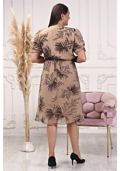 Dip Moda Kadın Astarlı Büyük Beden Şifon Elbise Dpnb80621 Camel