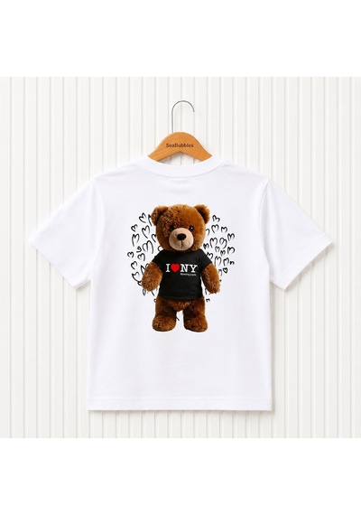 Sea Bubbles Teddy Bear Kız Çocuk Tişört Beyaz