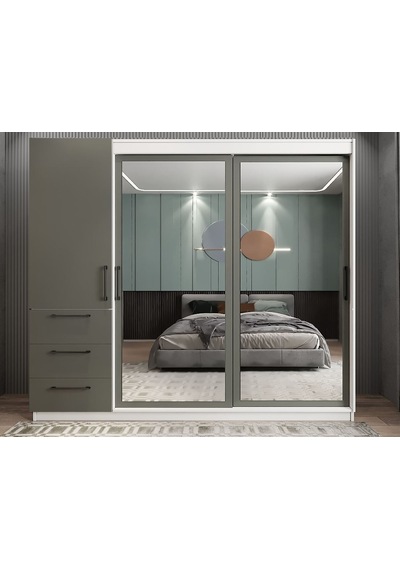 Riva Sürgü Kapaklı Dolap Gardırop Antrasit Beyaz 165cm