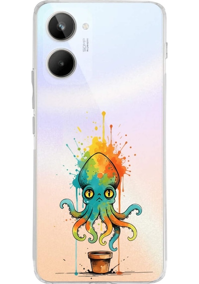 Realme 10 4g İle Uyumlu Splash Ahtapot Tasarımlı Şeffaf Silikon Kılıf Şeffaf