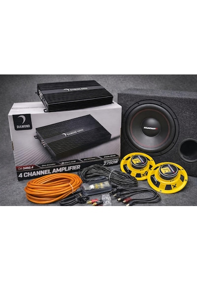 Soundmax Takım Set 30cm Subwoofer Dıamond 4 Kanallı Anfi 16cm Midrange Kablo Seti