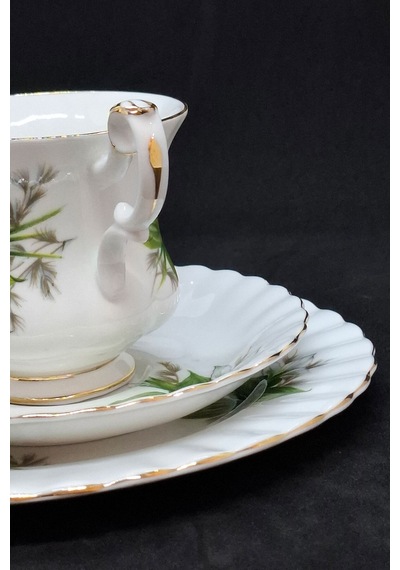 Trillium Bone China Porselen Duble Kahve Fincanı Ve Tabakları 3 Parça 120 Ml Yeşil