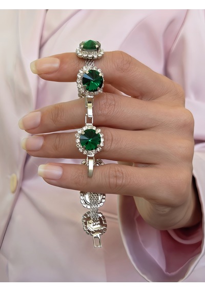 Riviere Kristal Taşlı Çiçek Model Yeşil Renkli Bileklik