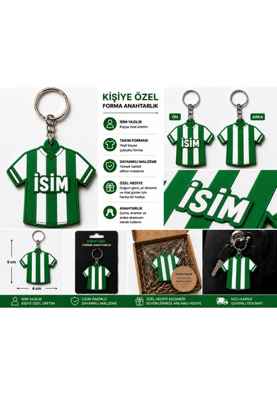 Anahtarlık Kişiye Özel Yeşil Beyaz Forma Qtop Q-1085