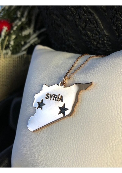 Vog Suriye Syria Haritası Bayrağı Rose Renk 925 Ayar Gümüş Ülke Kolye